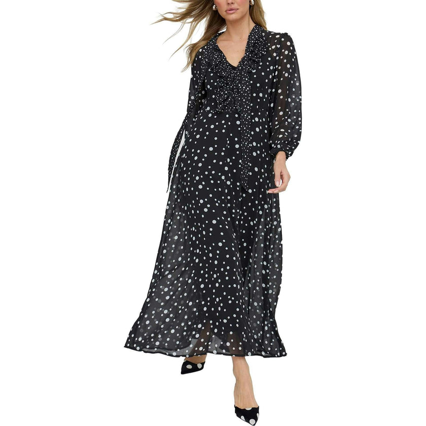 Margot Ruffle Neck Spot Print Maxi Dress