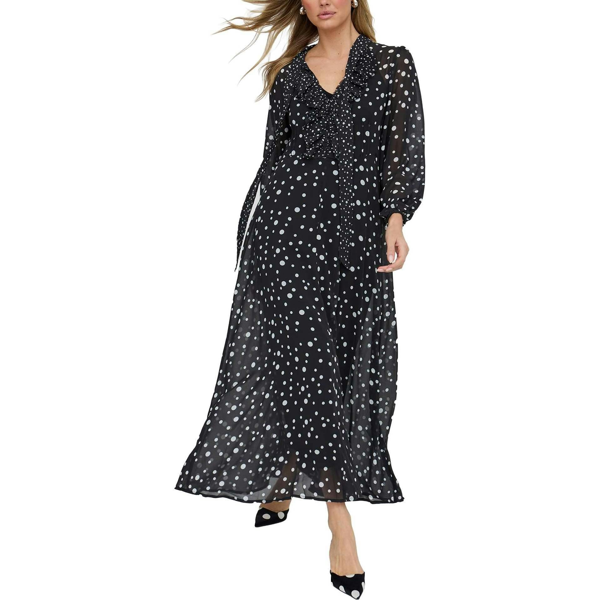 Margot Ruffle Neck Spot Print Maxi Dress