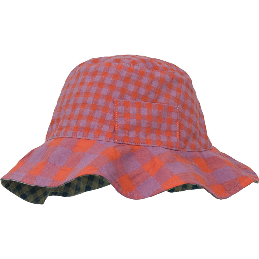 children's vichy reversible bucket hat - aqua vichy