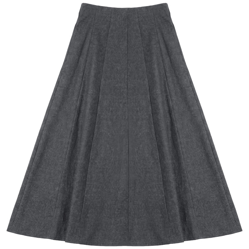 Stretch Denim Midi Panel Skirt