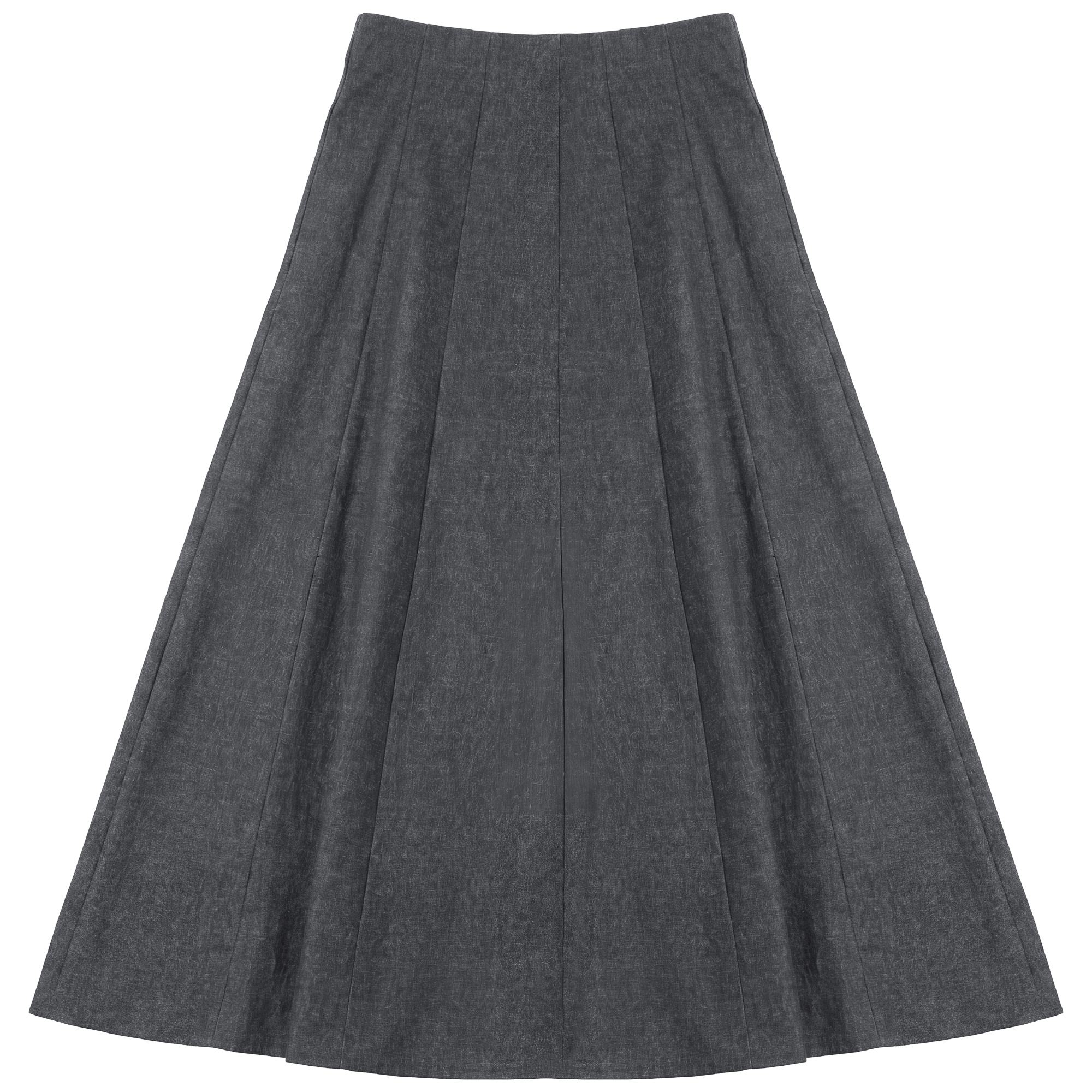 Stretch Denim Midi Panel Skirt