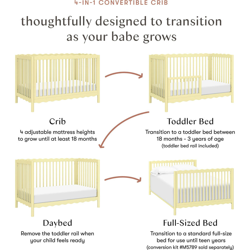 Swell 4-in-1 Convertible Crib w/Toddler Conversion Kit in Pale Yellow