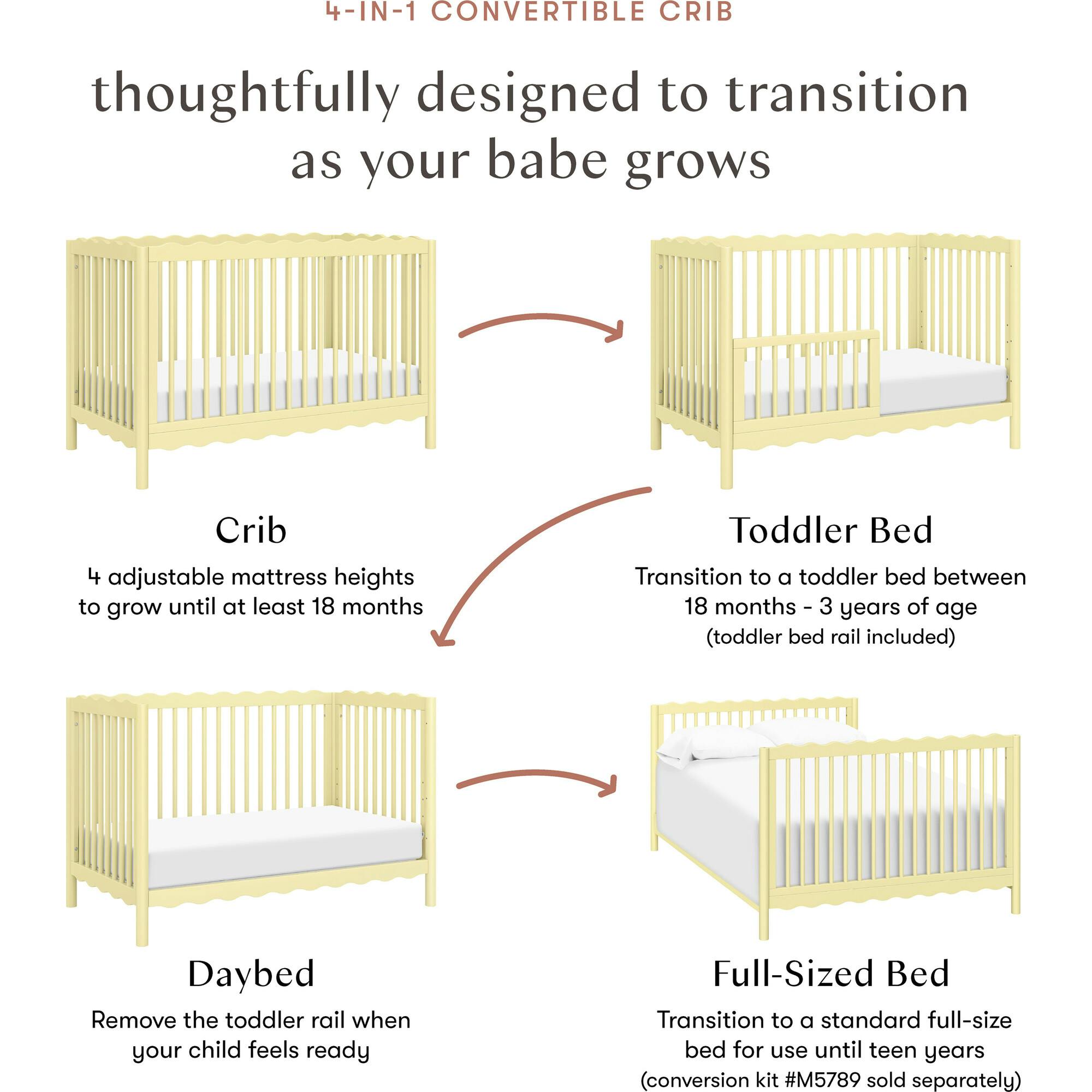 Swell 4-in-1 Convertible Crib w/Toddler Conversion Kit in Pale Yellow