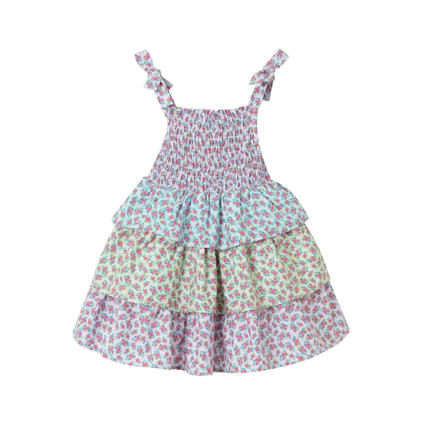 Kids Color Blocked Floral Tiered Dress