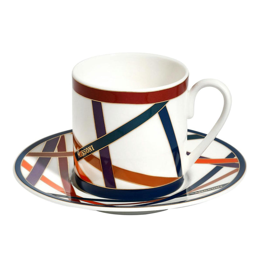 Coffee Cup & Saucer NASTRI Set of 2 in Luxury Box Multicolor diam. 2.3", H 2.5", Cap. 4 oz, Saucer diam. 4.75"