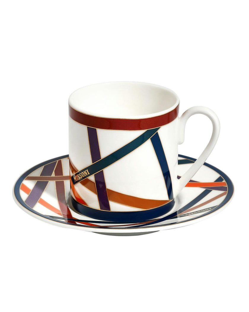 Coffee Cup & Saucer NASTRI Set of 6 in Luxury Box Multicolor diam. 2.3", H 2.5", Cap. 4 oz, Saucer diam. 4.75"