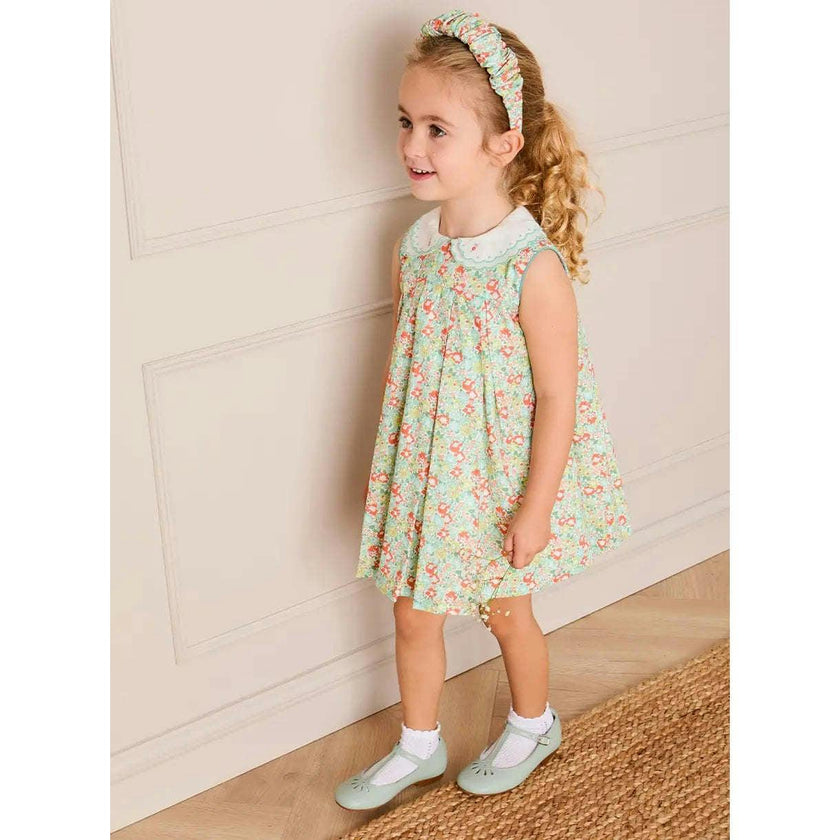 Mabel Floral Layered Scallop Collar Trapeze Dress in Green (12mths- 10yrs)