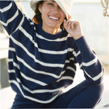 Women's Navy And Cream Wide Stripe Knit Sweater