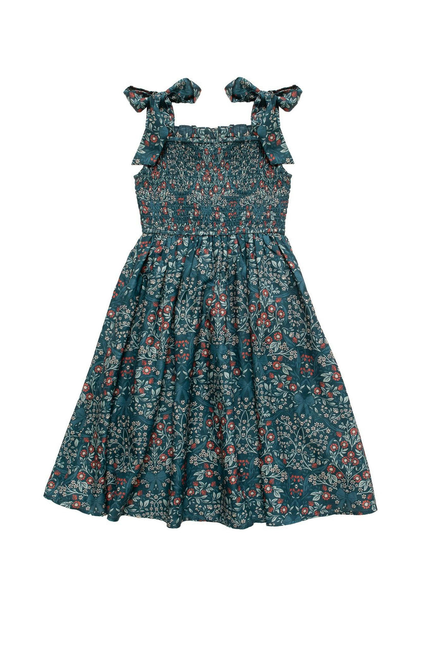Mini Rayna Dress in Teal Ribboned Garden