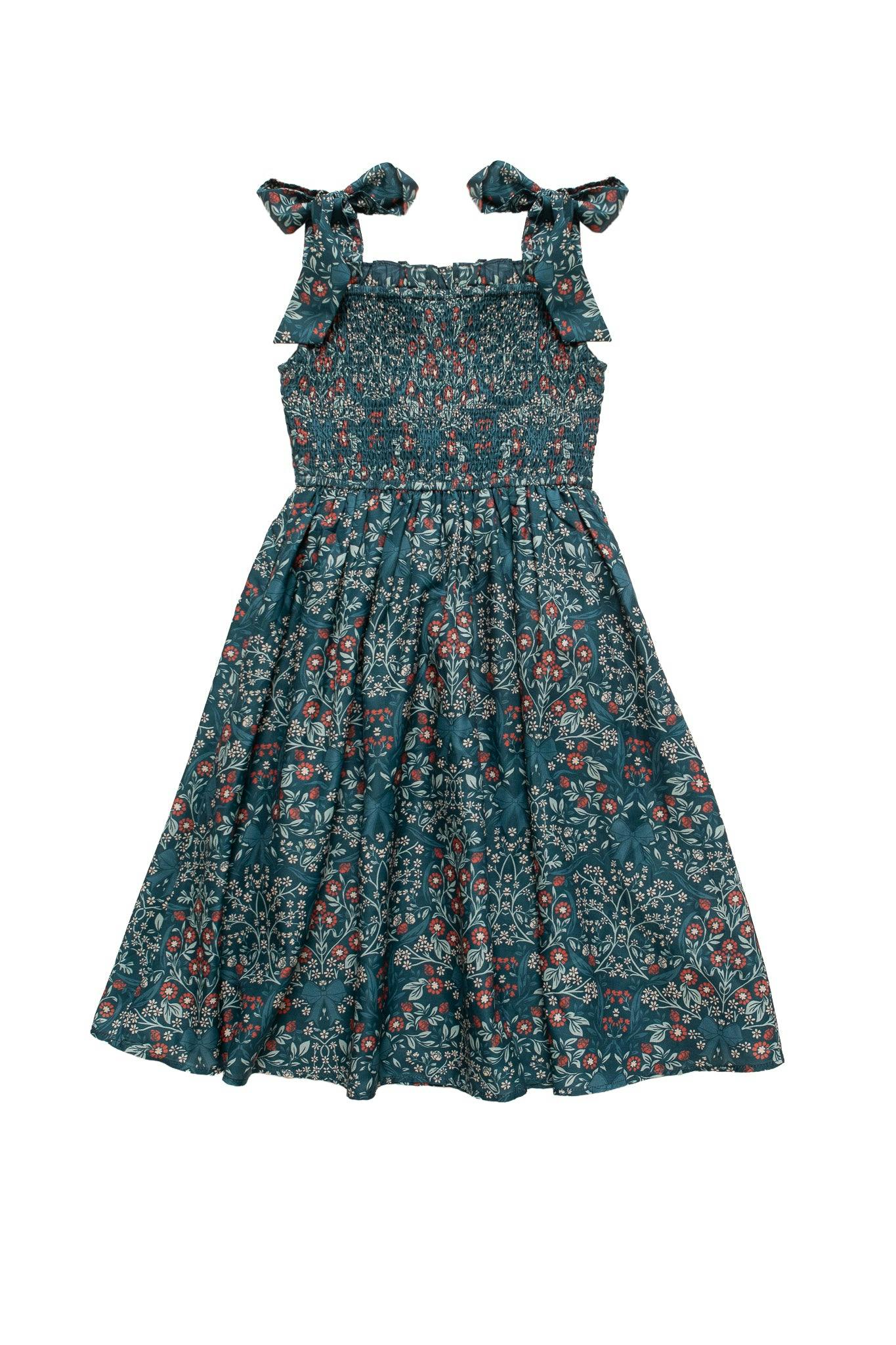 Mini Rayna Dress in Teal Ribboned Garden