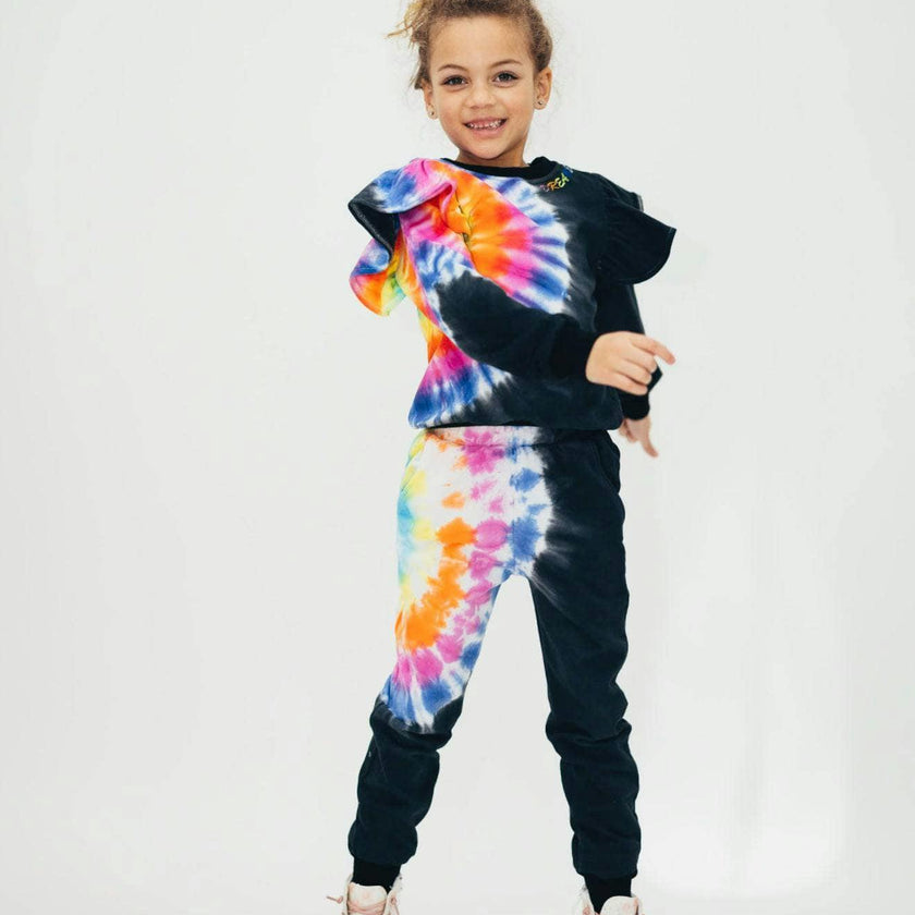 Rainbow Tie-Dye Ruffle Sweatshirt And Pant Set