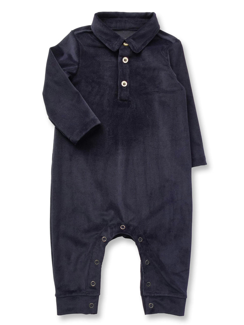 Navy Teddy Buttondown Romper