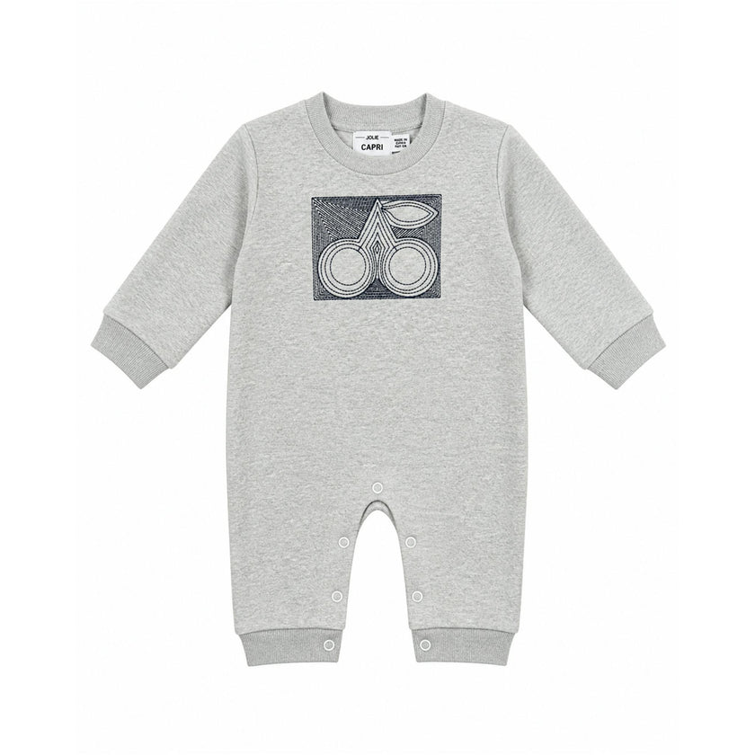 French Fleece Romper With Cherry Embroidery