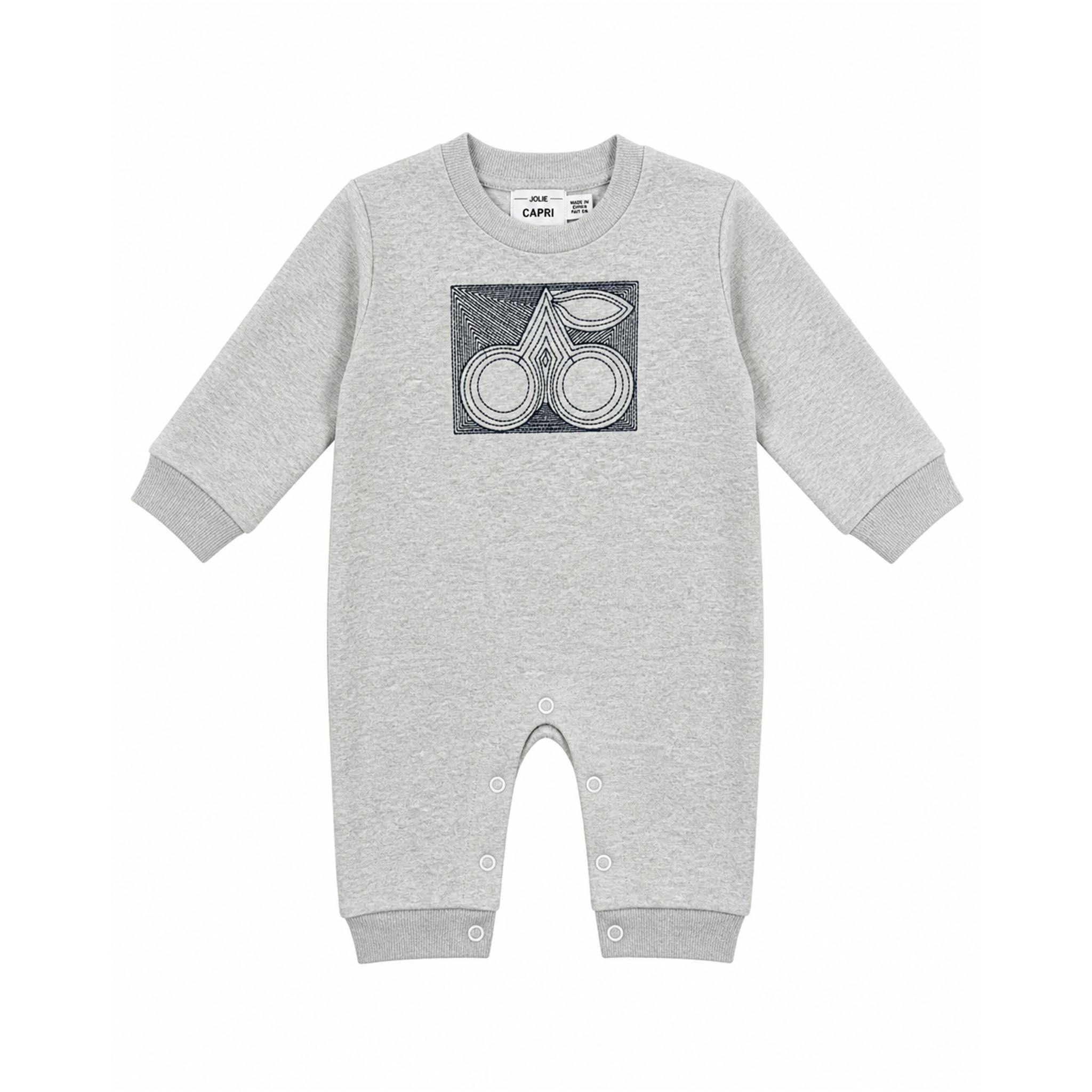 French Fleece Romper With Cherry Embroidery