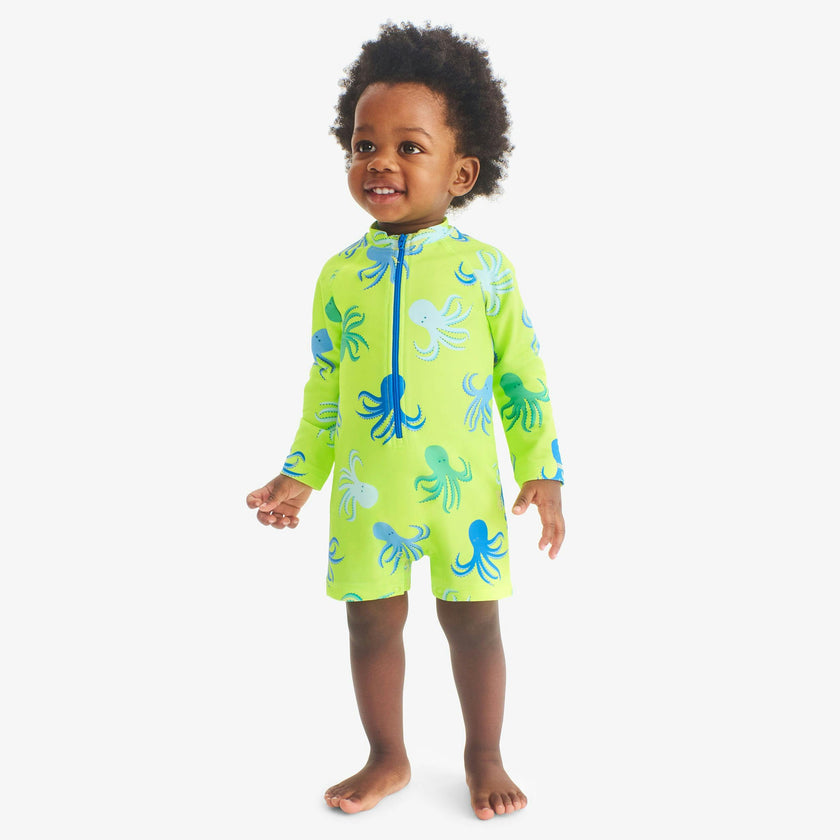 Baby one-piece rash guard in octopus pals