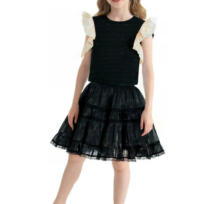Black Glitter Ruffle Skirt Set