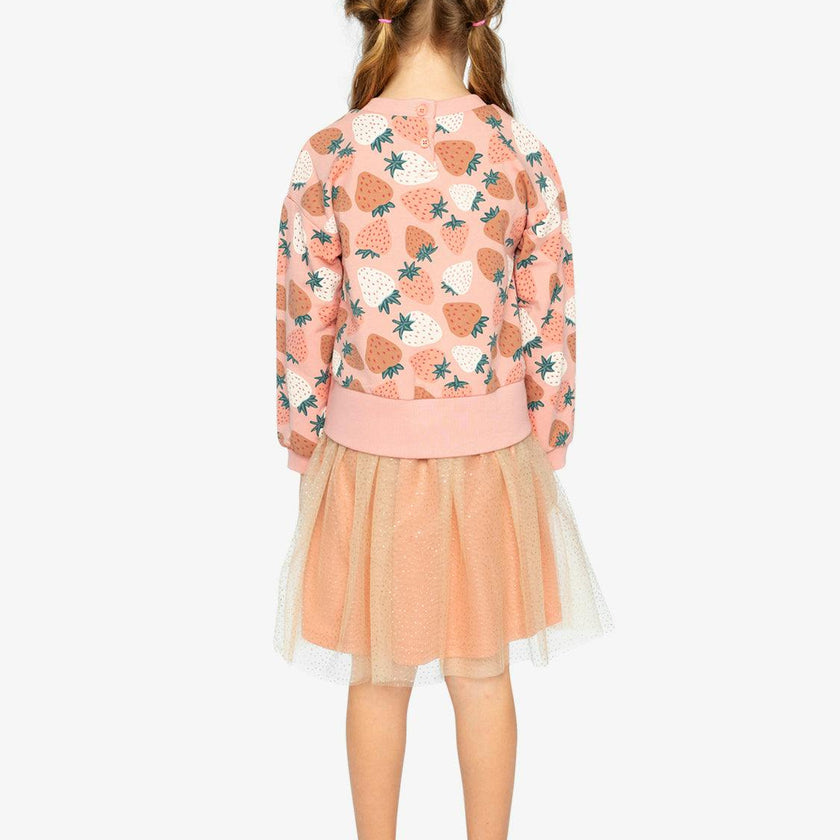 Bi-Material Dress Pink Strawberry Print