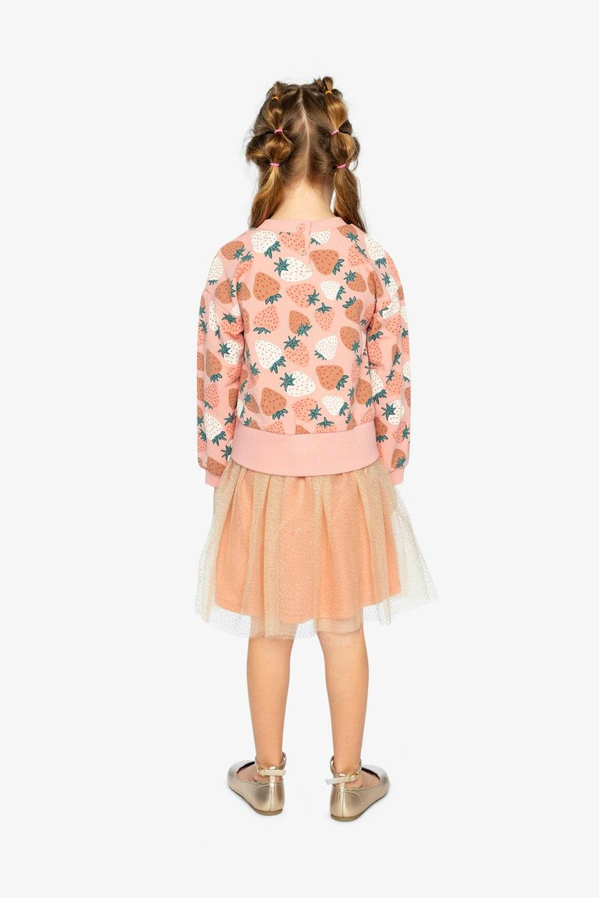 Bi-Material Dress Pink Strawberry Print