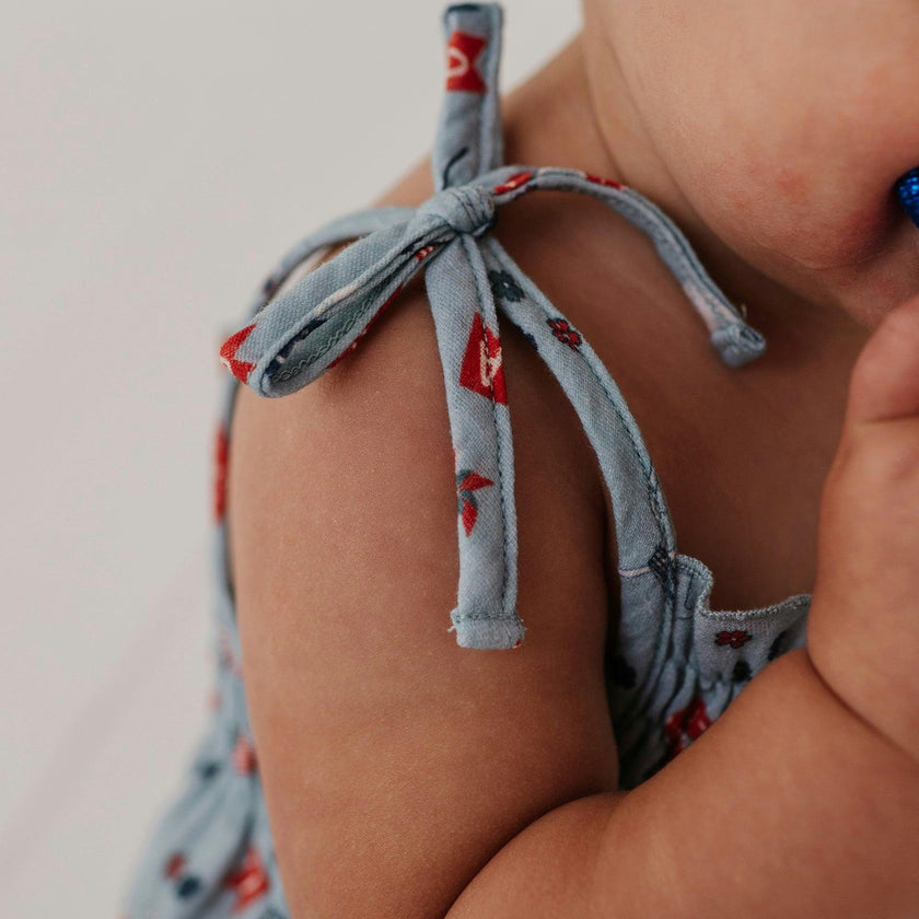 Baby Girl Tie-Smocked Bodysuit in American Cowgirl