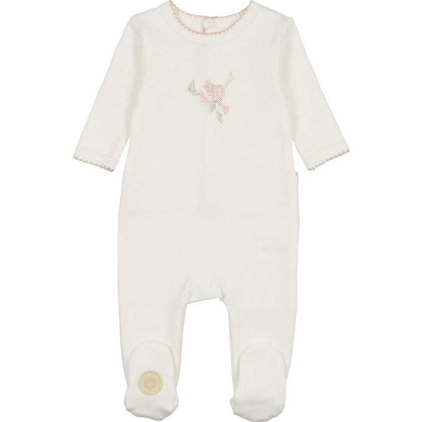 Heirloom Blossom Footie Ivory & Pink
