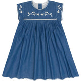 girls chambray embroidered cap sleeve dress