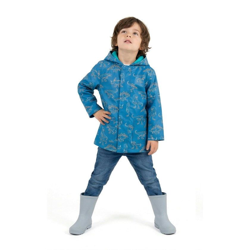 Boys Allover Print Raincoat | Blue Dino