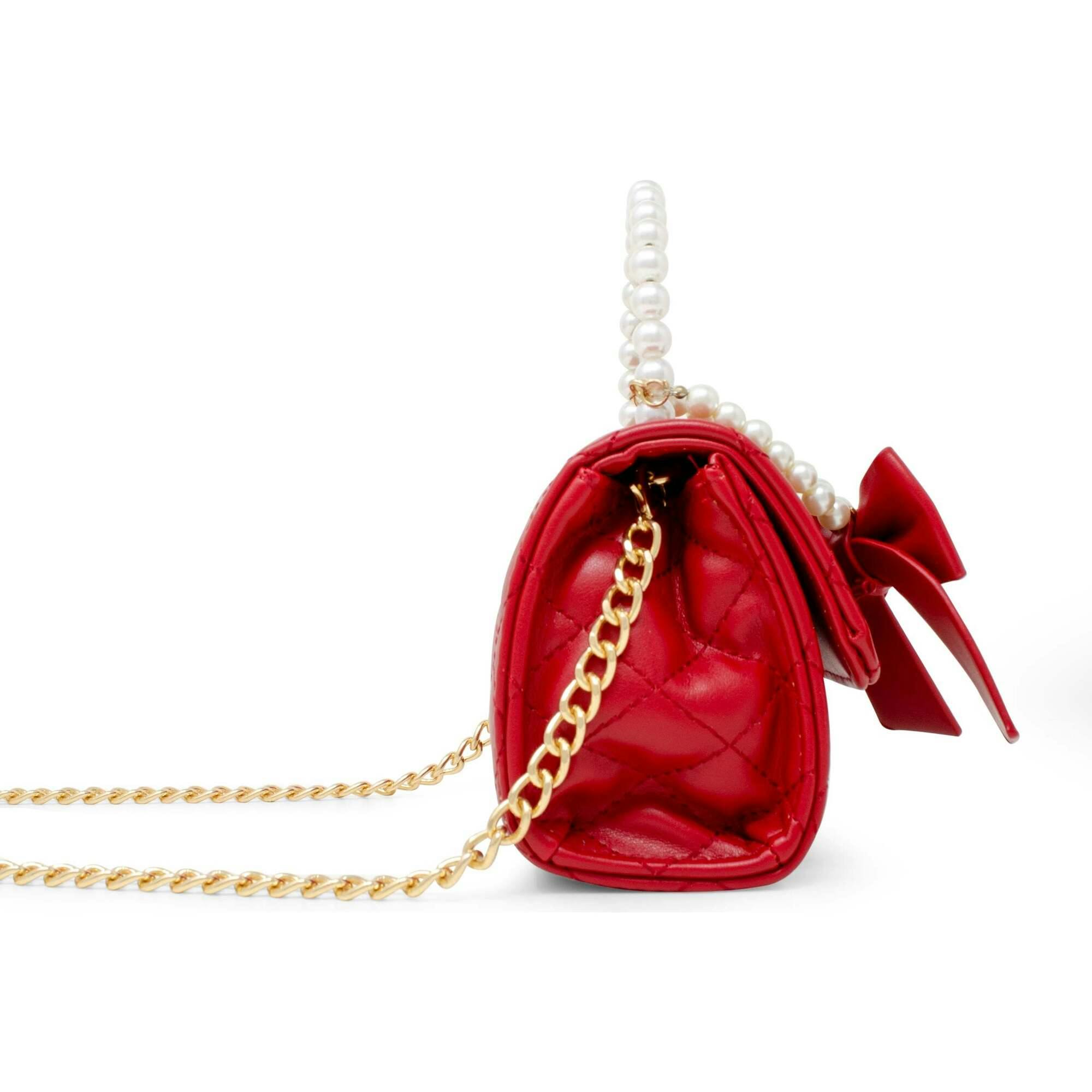 Quilted Pearl Handle Bow Ribbon Handbag