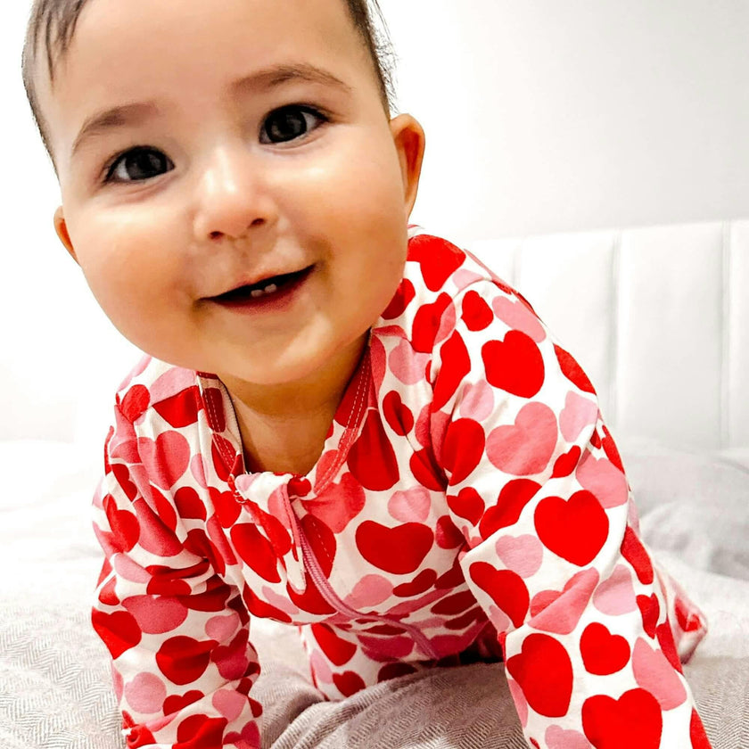 Organic Footie - Red & Pink Hearts