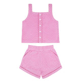 girls blush dot french terry button tank and short set