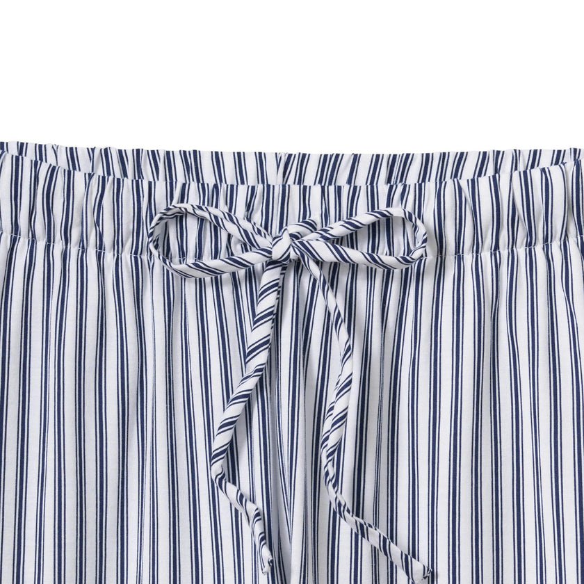 The Olivia Wide Leg Pima Pajama Set in Navy French Ticking