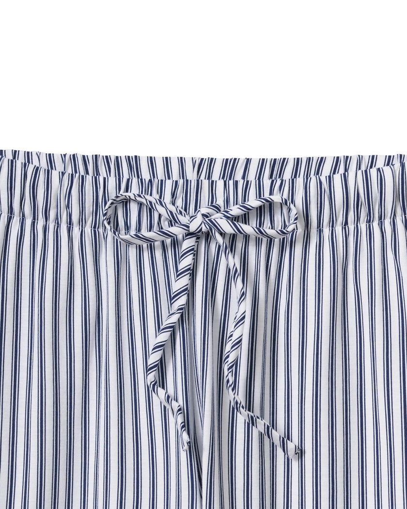 The Olivia Wide Leg Pima Pajama Set in Navy French Ticking