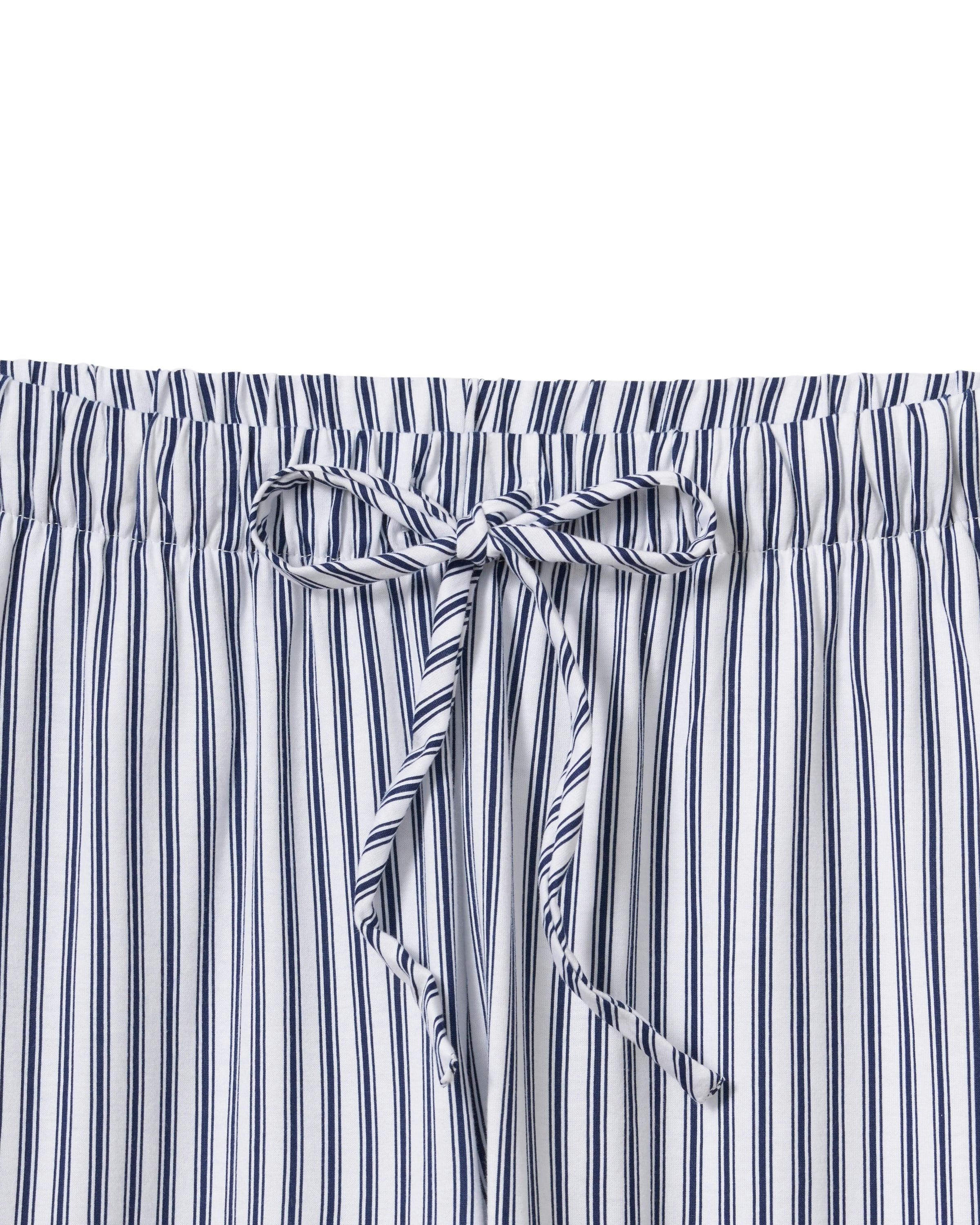 The Olivia Wide Leg Pima Pajama Set in Navy French Ticking