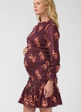 Long Sleeve Smocked Maternity Mini Dress