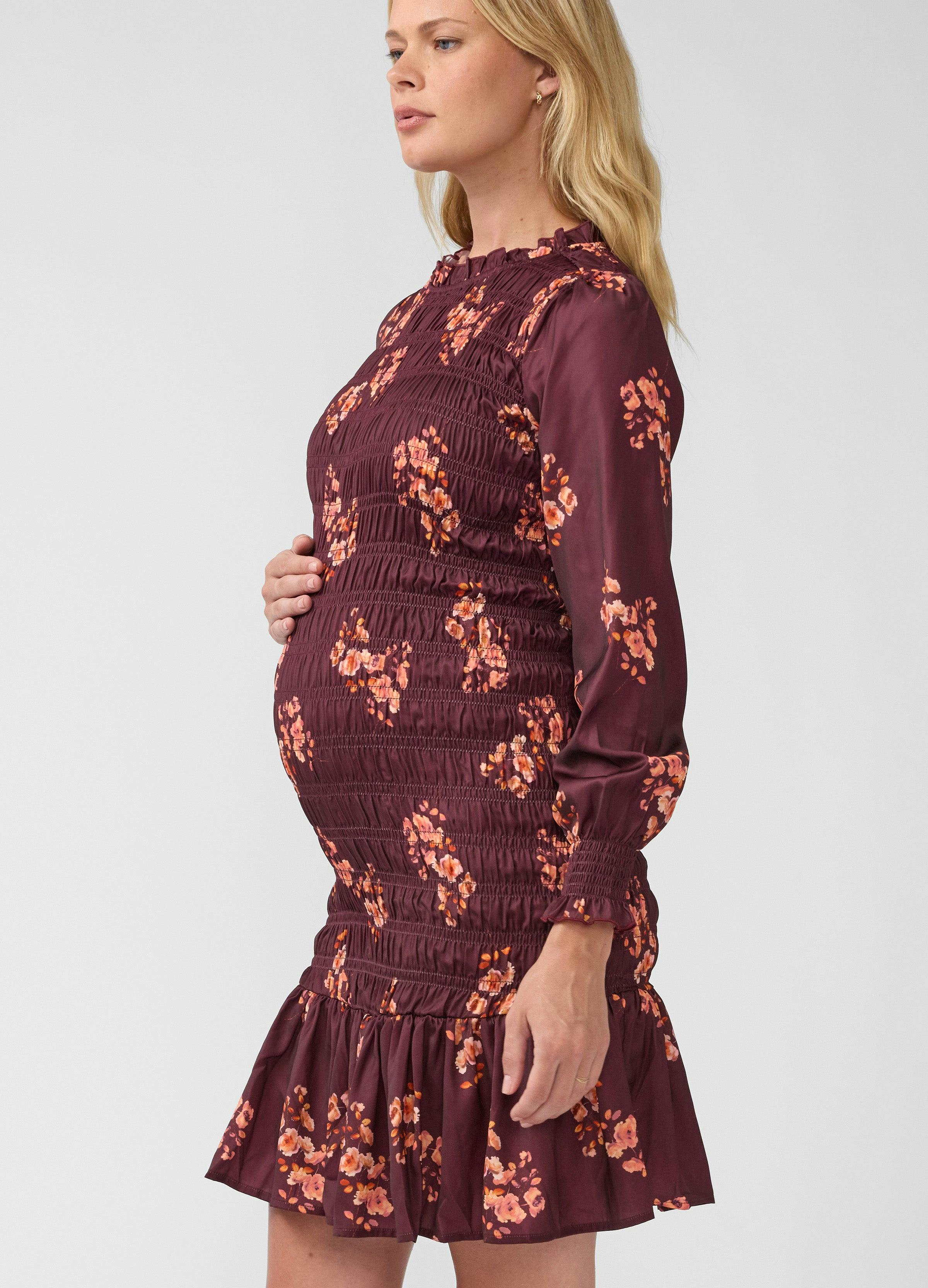 Long Sleeve Smocked Maternity Mini Dress