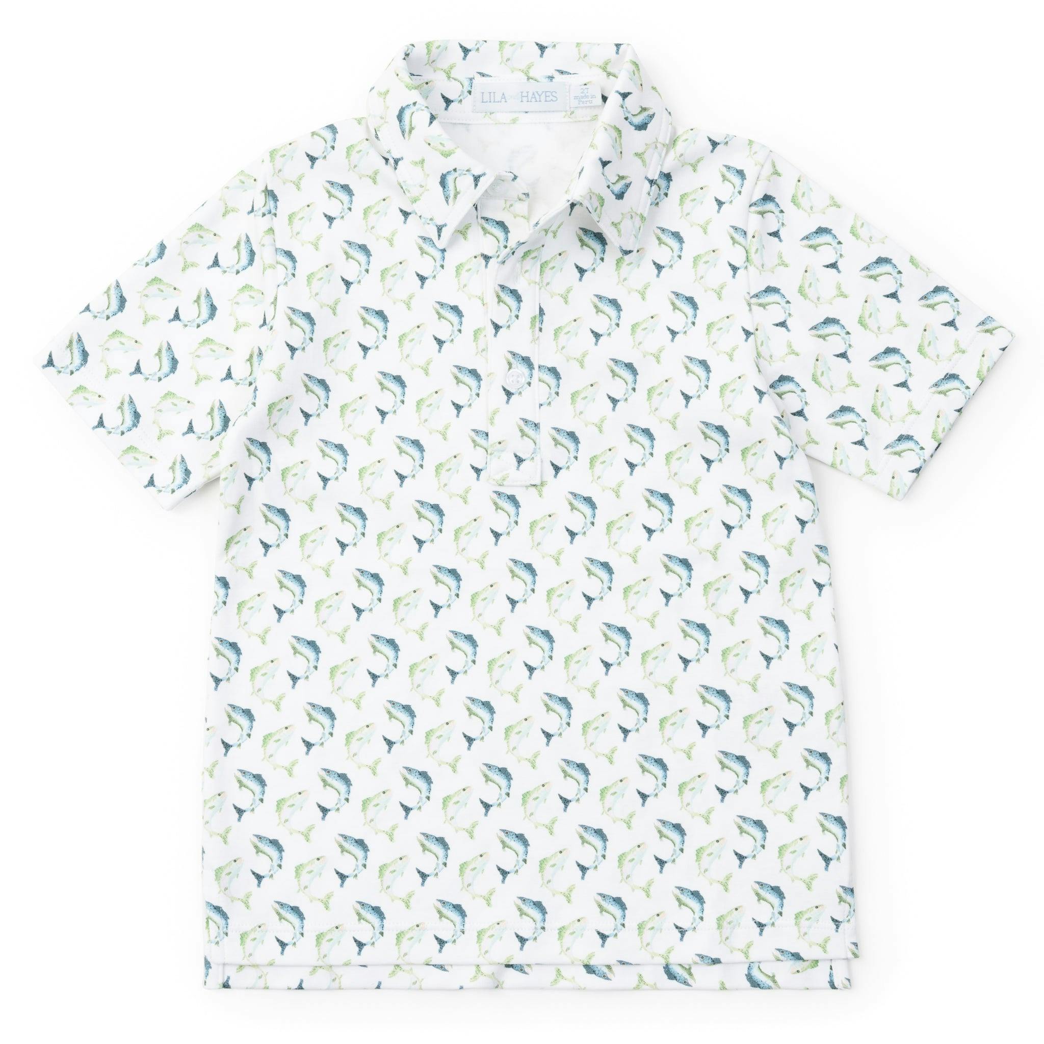 Griffin Boys' Pima Cotton Polo Golf Shirt - Jumping Trout