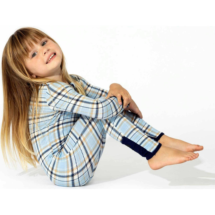 Holiday Plaid Blue Bamboo Convertible Footie