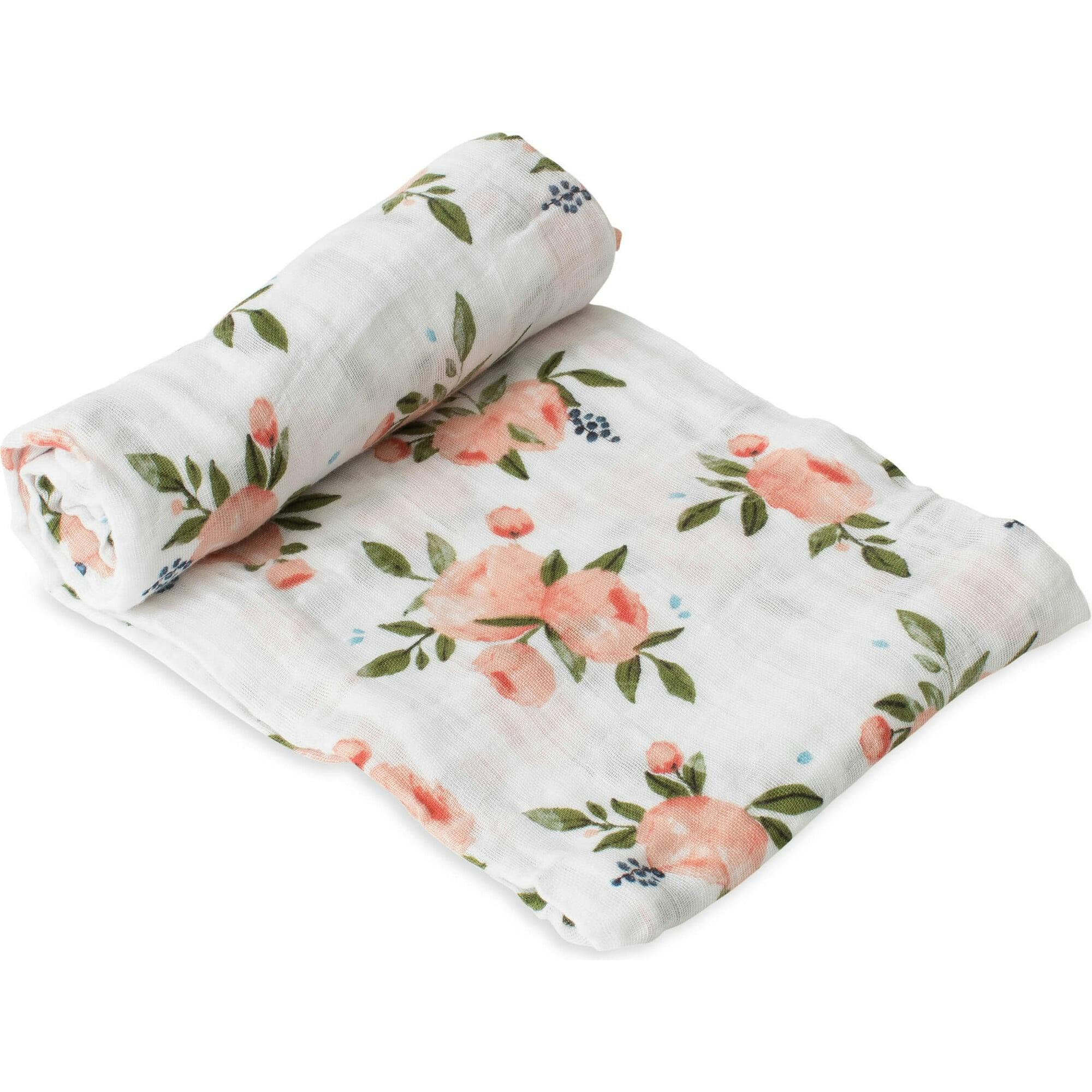 Cotton Muslin Swaddle Blanket - Watercolor Roses