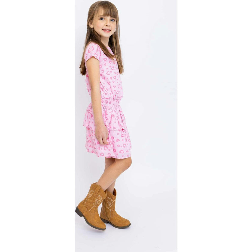 Leopard Hearts Tween Smock Waist Dress