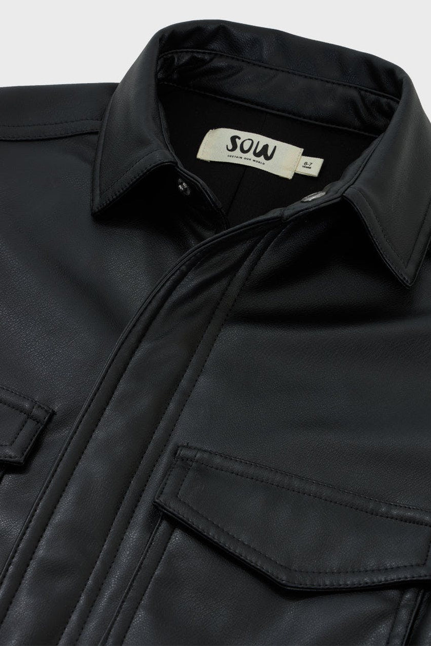 Faux Leather Boxy Shirt