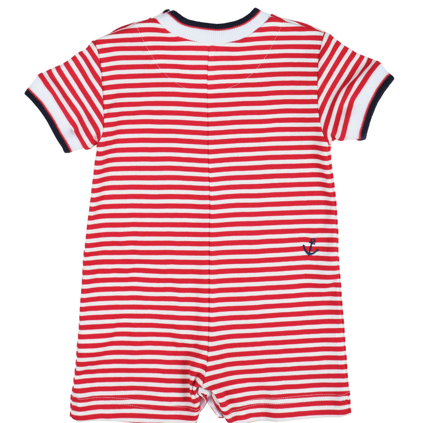 Stripe Knit Shortall With Nautical Embroidery