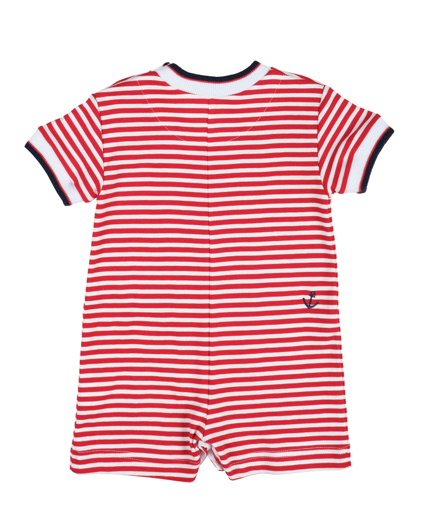 Stripe Knit Shortall With Nautical Embroidery