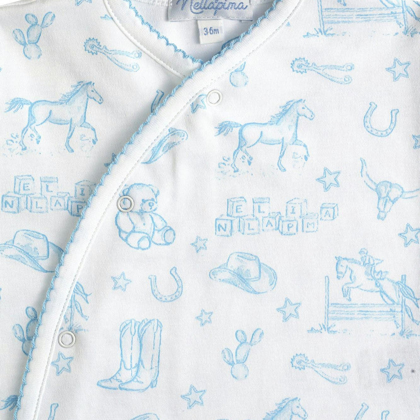 Blue Lone Star Toile Print Crossover Footie