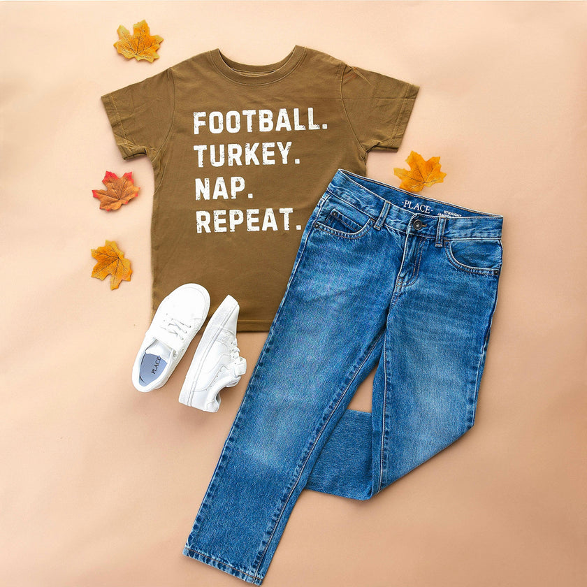 Football Turkey Nap Repeat Thanksgiving Short Sleeve T-Shirt