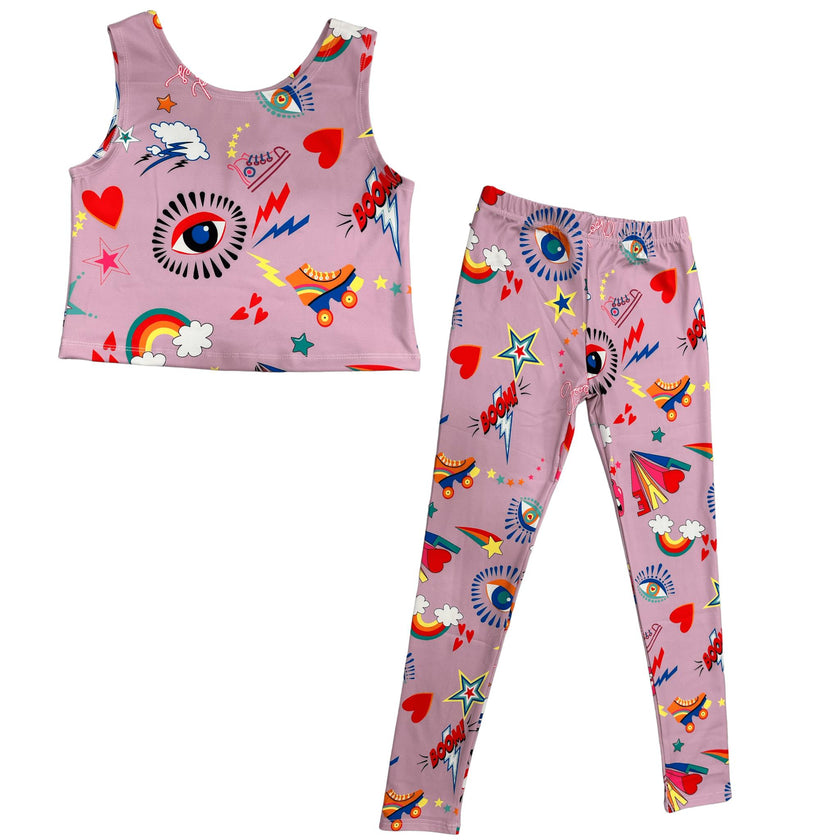 Good Vibes Crop Tank And Legging Sport Set