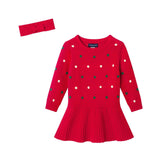 Infant Bubble Sweater Rib Knit Twofer Dress & Headband