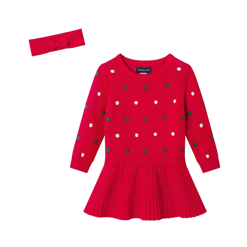 Infant Bubble Sweater Rib Knit Twofer Dress & Headband