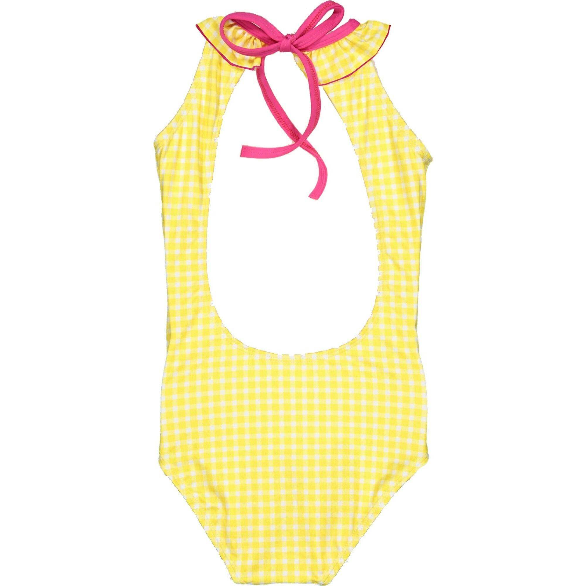 Vichy One-Piece Collared Swimsuit, Pink