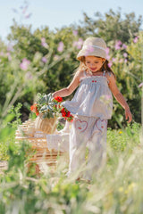 Ruffle Pant Set in Blue Gingham/Cherry