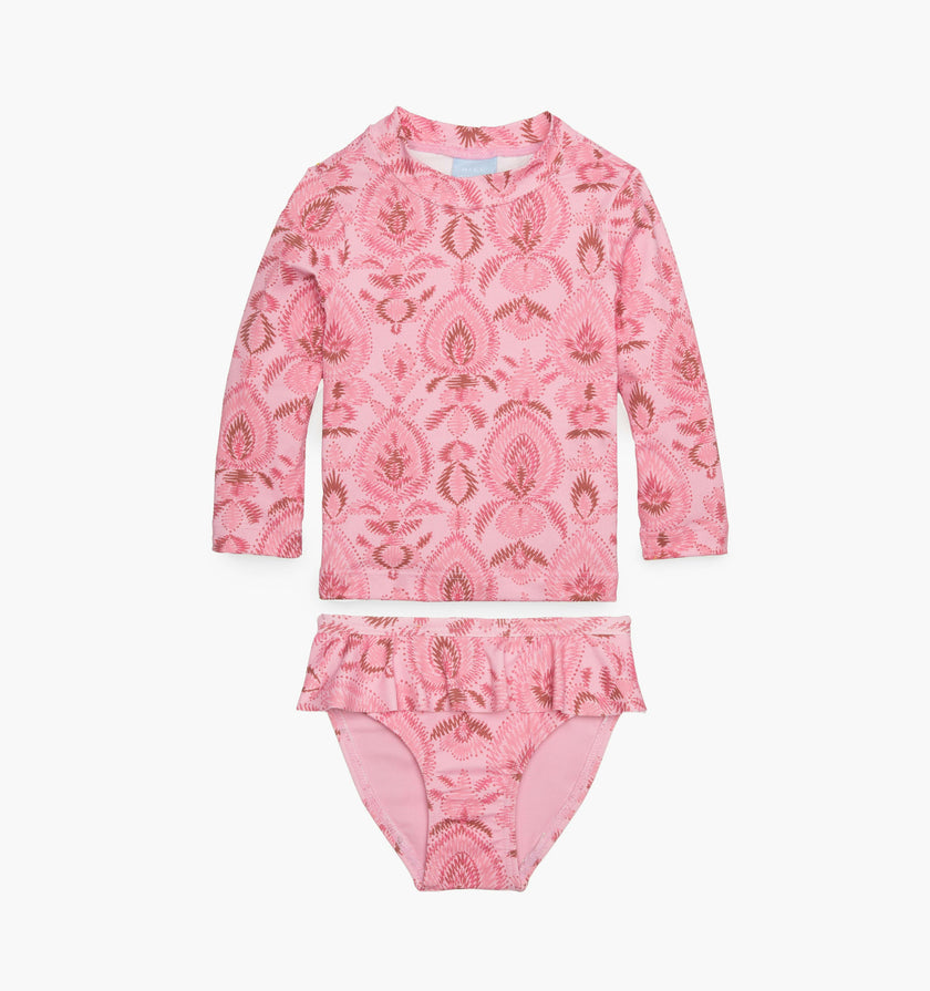 The Tiny Ariel Rashguard Set - Pink Palm Ikat