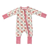 Long Sleeve Zip Romper in Wavy Daisy Checkered